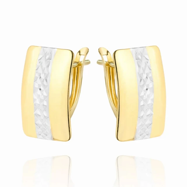 Gold Ohrringe breiter Diamant in der Mitte zwei Farben von Gold