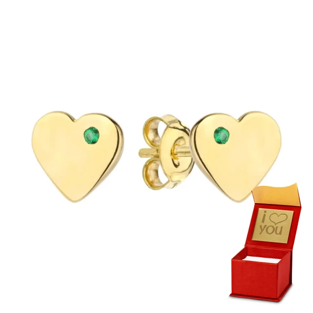 Ohrringe goldenes Herz mit grünem Zirkonia an der Seite