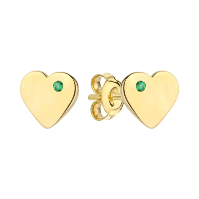 Ohrringe goldenes Herz mit grünem Zirkonia an der Seite
