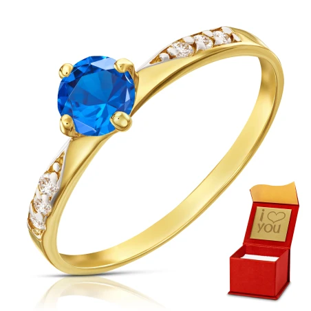 Złoty pierścionek 585 z niebieskim kamieniem
