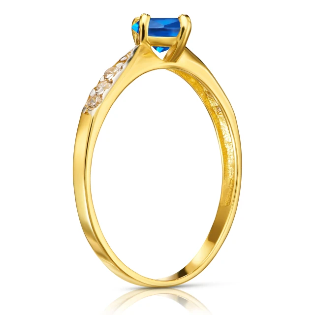 Gold Ring Zirkonie Nur ein blauer Stein 585