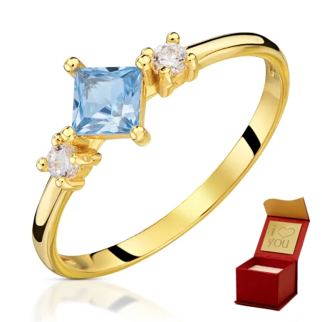 Złoty pierścionek z błękitnym kamieniem 585