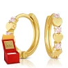Złote kolczyki KÓŁKA serduszka i różowe cyrkonie próba 585 K3.2498Pr| ERgold