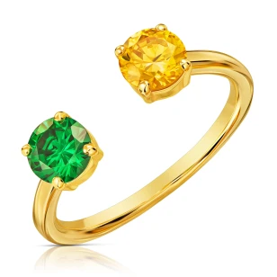 Złoty pierścionek z żółtą i zieloną cyrkonią