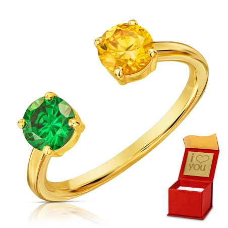 Złoty pierścionek z żółtą i zieloną cyrkonią