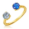 Złoty pierścionek z błękitną i niebieską cyrkonią