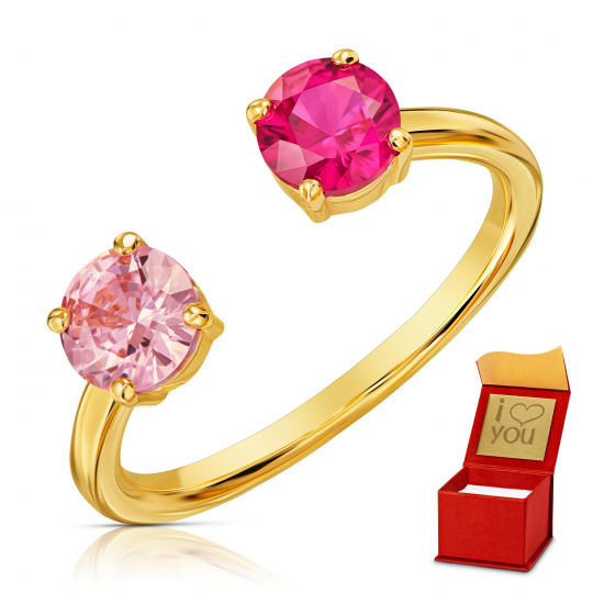 Złoty pierścionek z rubinową i różową cyrkonią
