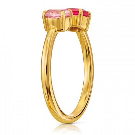 Złoty pierścionek z rubinową i różową cyrkonią