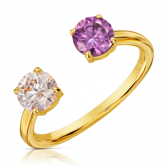 Złoty pierścionek 333 z białą i fioletową cyrkonią