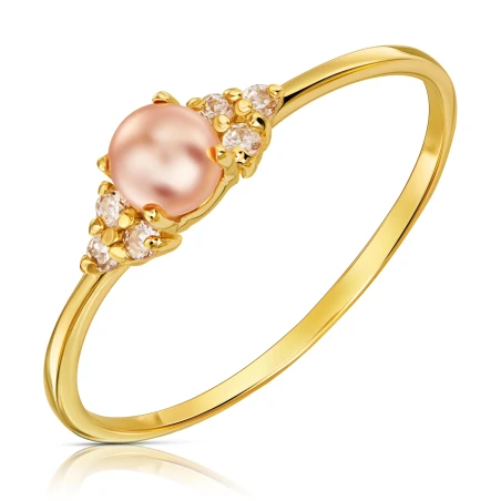 Złoty pierścionek z perłą różową 333