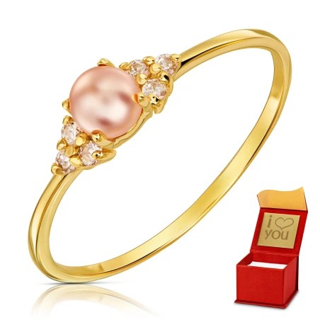 Złoty pierścionek z perłą różową 333