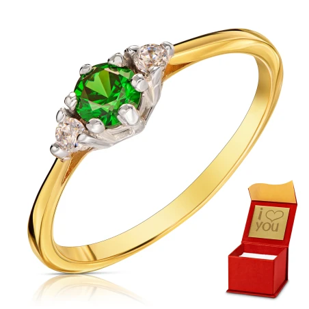 Złoty pierścionek z zielonym oczkiem 333