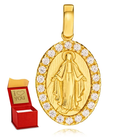 Medalik zdobiony cyrkoniami idealny prezent na chrzest, komunię próba 585
