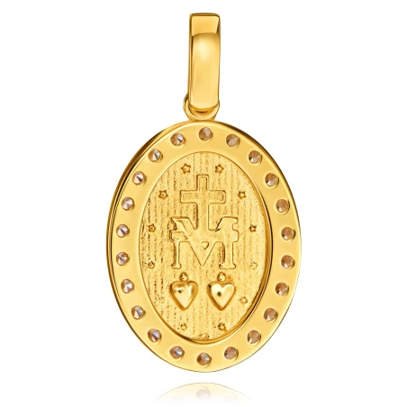 Medalik zdobiony cyrkoniami idealny prezent na chrzest, komunię próba 585