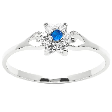 Srebrny pierścionek kwiatek niebieski