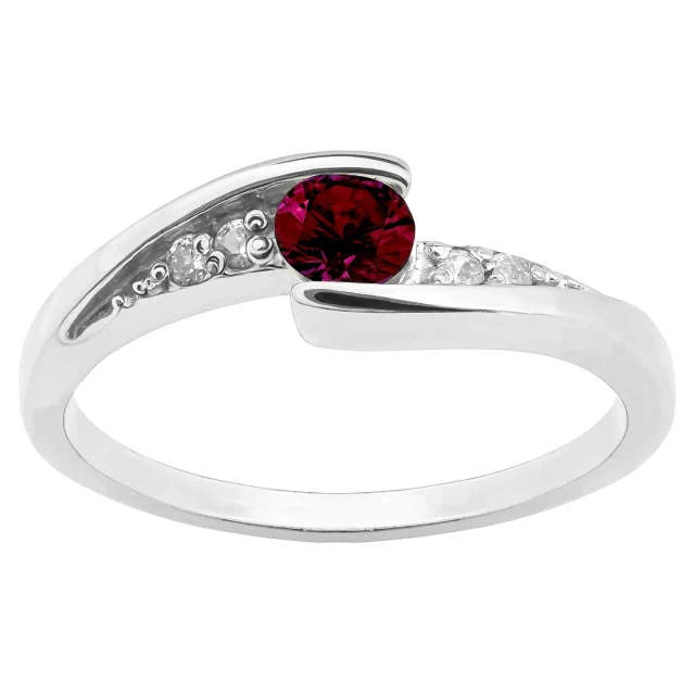 Asymetryczny srebrny pierścionek rubinowy