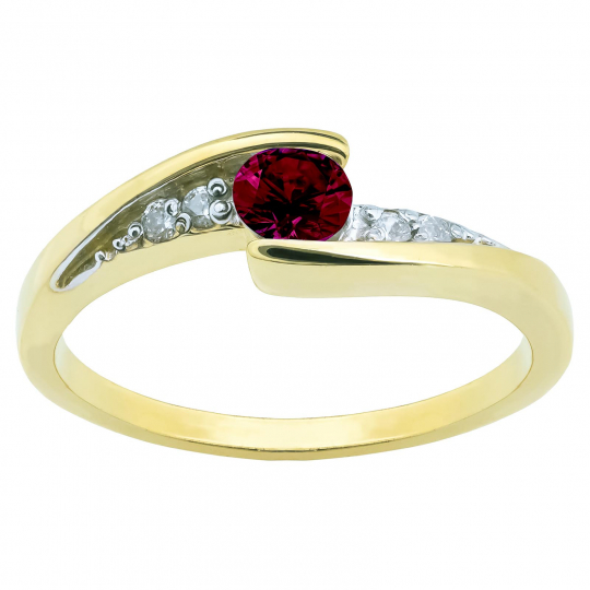 Asymetryczny złoty pierścionek rubinowy kamień