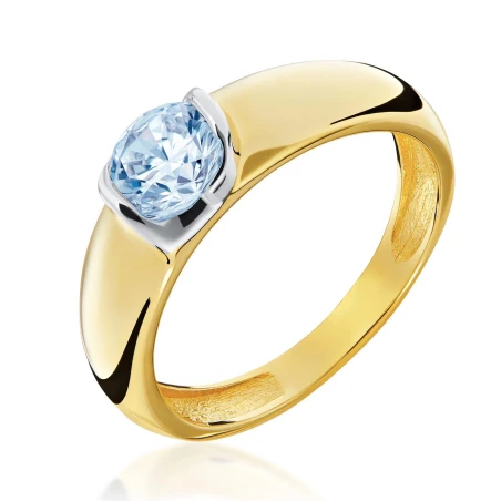 Złoty pierścionek z dużym błękitnym kamieniem