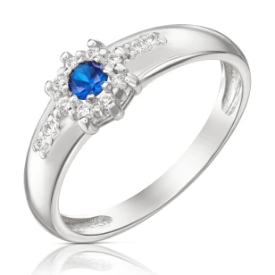 Srebrny pierścionek niebieski kwiatek