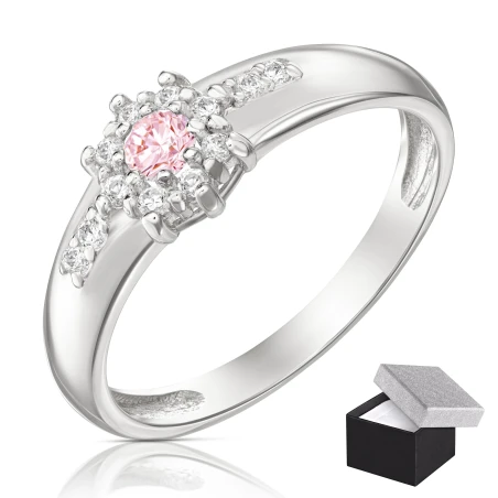Srebrny pierścionek różowy kwiatek