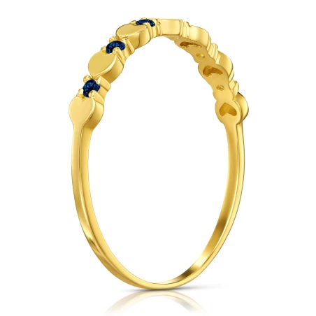 Złoty pierścionek serca 585 szfirowe kamienie