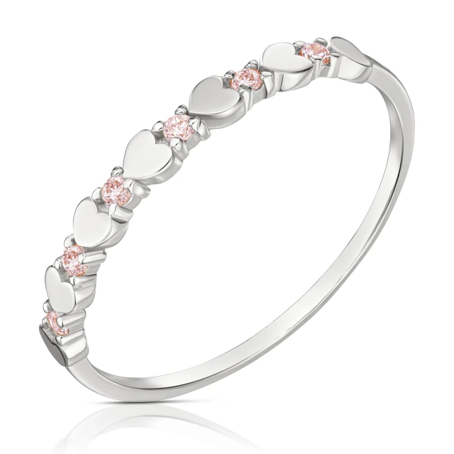 Srebrny pierścionek serca różowe cyrkonie