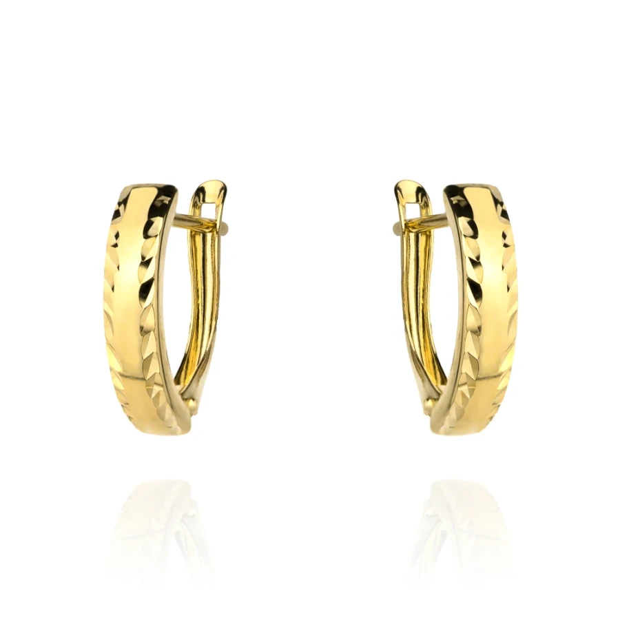 ⭐ Kolczyki złote diamentowane na obu brzegach szer. 4 mm ♥ Ergold