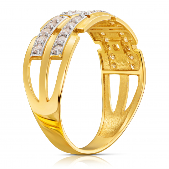 Modny złoty pierścionek szeroka obrączka cyrkonie