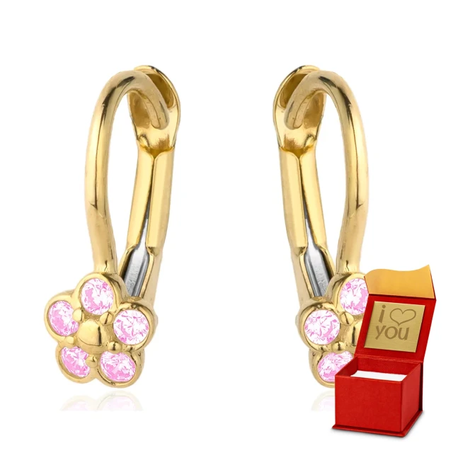 Ohrringe goldene Blume mit rosa Strasssteinen besetzt