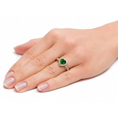 Złoty pierścionek zaręczynowy 585 zielone serce