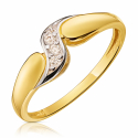 Złoty pierścionek 585 fala białe kamienie