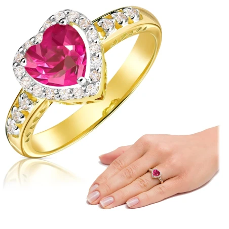 Złoty pierścionek zaręczynowy 585 rubinowe serce
