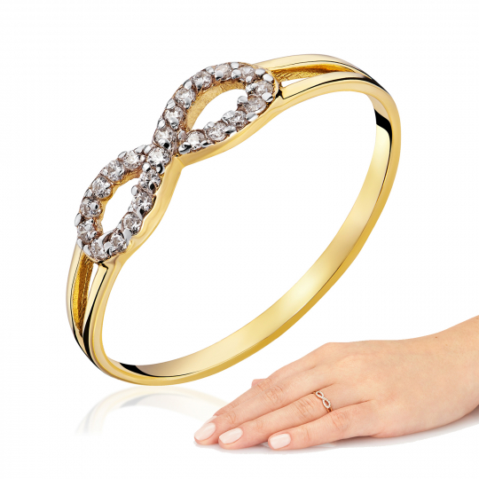 Złoty pierścionek z kamieniami Infinity