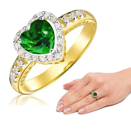 Złoty pierścionek zaręczynowy zielone serce