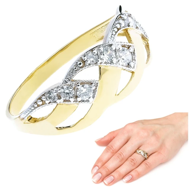 Gold verflochtener Ring Zirconie-Zopf