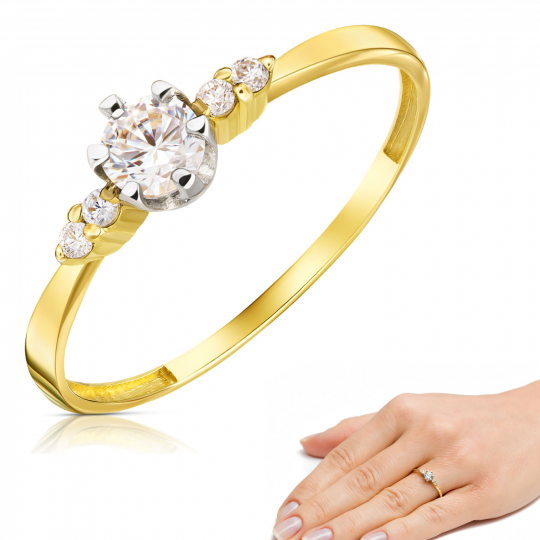 Zaręczynowy złoty pierścionek z Cyrkoniami
