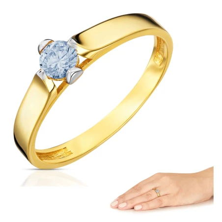 Złoty pierścionek z błękitną cyrkonią 585