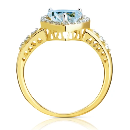 Złoty pierścionek 585 zaręczynowy błękitne serce