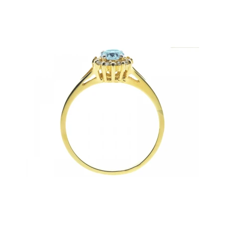 Złoty pierścionek 585 kwiatek błękitny kamień