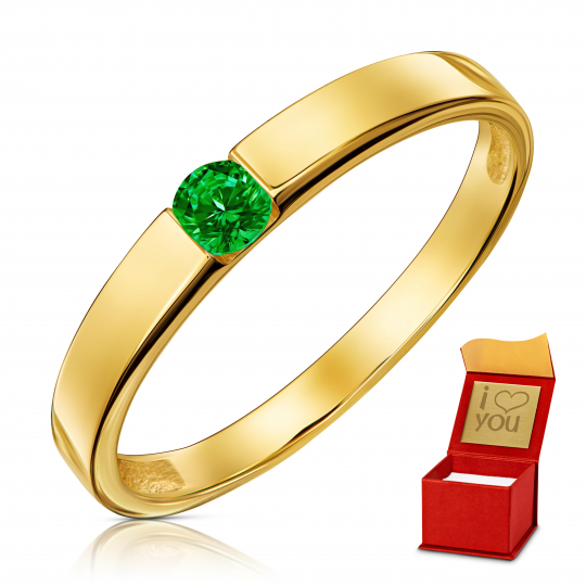 Złoty pierścionek szmaragdowy kamień próba 585