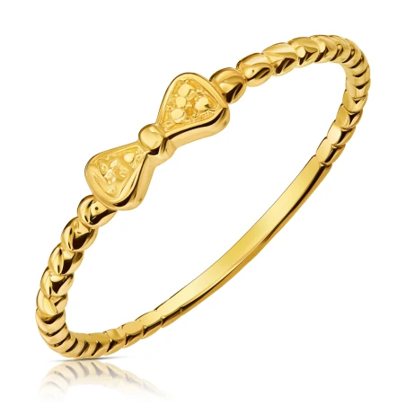 Złoty pierścionek 585 kokardka kuleczki