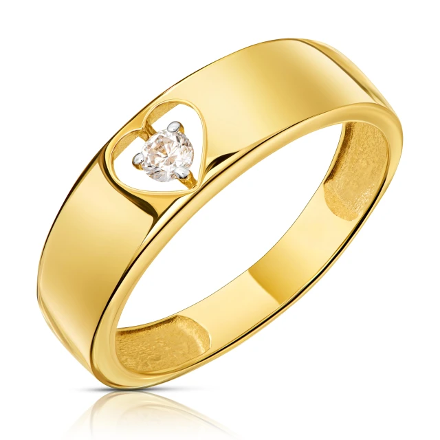 Złoty pierścionek obrączka z sercem biała cyrkonia
