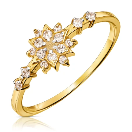 Złoty pierścionek kwiatek białe kamienie