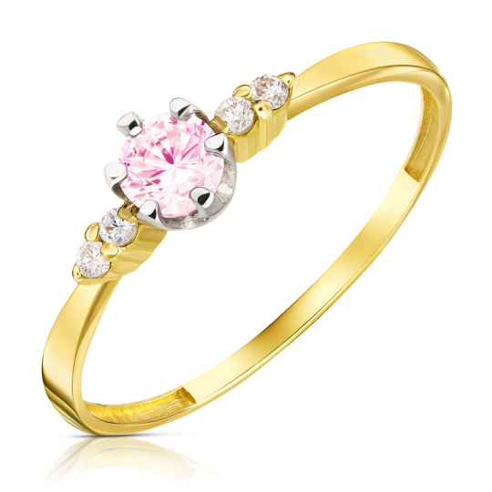 Zaręczynowy złoty pierścionek z różową Cyrkonią