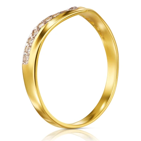 Złoty pierścionek 585 klasyczny wzór białe cyrkonie