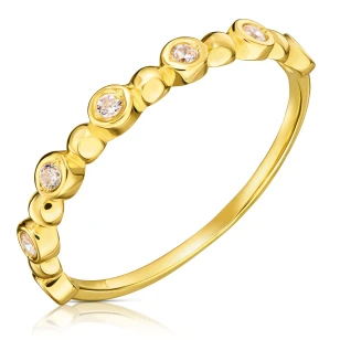 Złoty pierścionek 585 białe kamienie