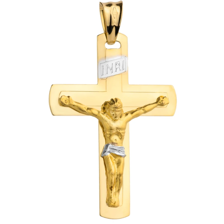 ⭐ Złoty krzyżyk z wizerunkiem Jezusa duży dwukolorowy ♥ Ergold