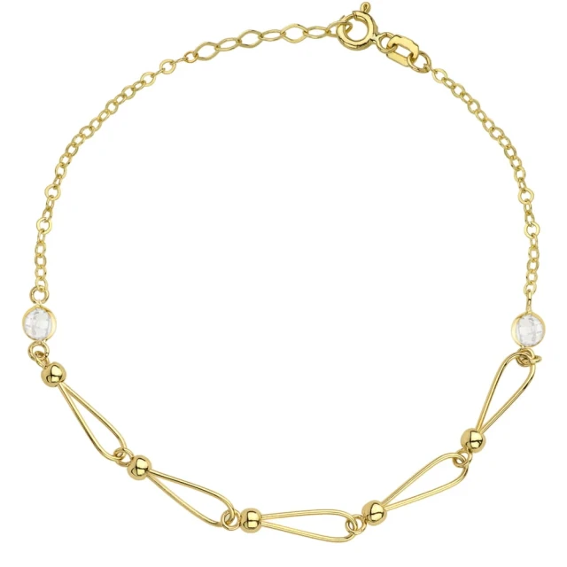 Bransoletka złote połączone kulki i okrągły biały kamień