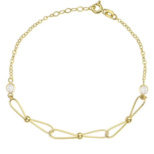 Bransoletka złote połączone kulki i okrągły biały kamień