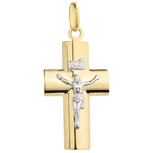 Krzyżyk gładki z ukrzyżowanym Jezusem w białym złocie